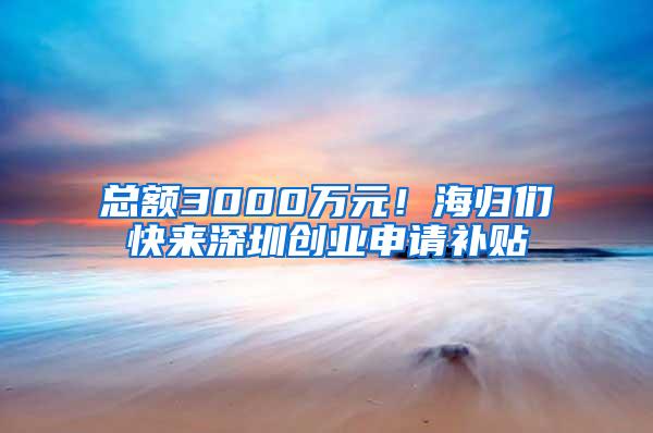 总额3000万元！海归们快来深圳创业申请补贴