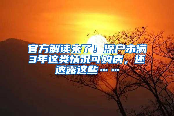 官方解读来了！深户未满3年这类情况可购房，还透露这些……