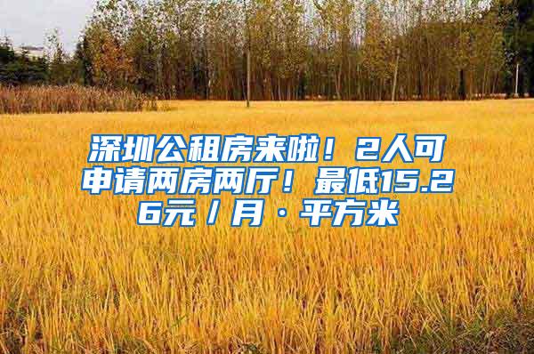 深圳公租房来啦！2人可申请两房两厅！最低15.26元／月·平方米