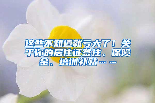 这些不知道就亏大了！关乎你的居住证签注、保障金、培训补贴……