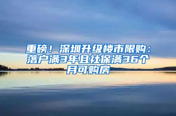 重磅！深圳升级楼市限购：落户满3年且社保满36个月可购房