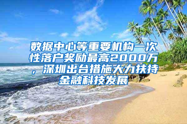 数据中心等重要机构一次性落户奖励最高2000万，深圳出台措施大力扶持金融科技发展