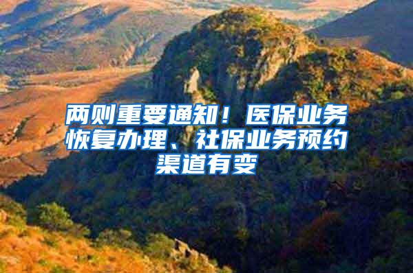 两则重要通知！医保业务恢复办理、社保业务预约渠道有变