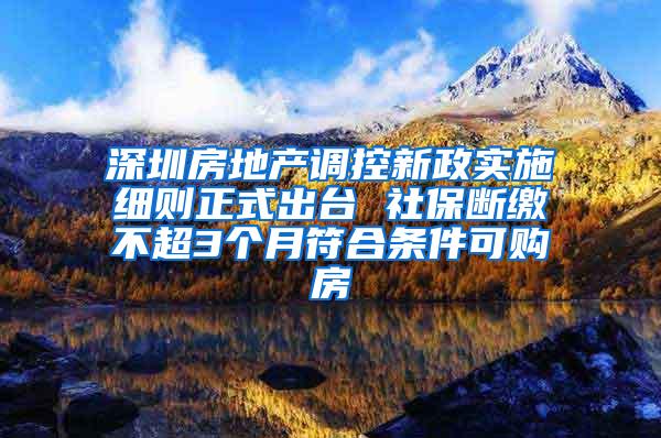 深圳房地产调控新政实施细则正式出台 社保断缴不超3个月符合条件可购房