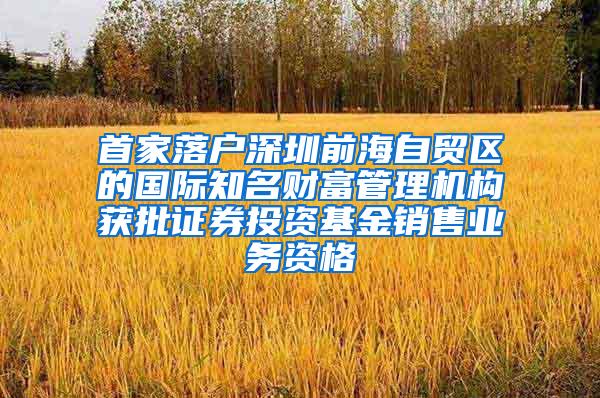 首家落户深圳前海自贸区的国际知名财富管理机构获批证券投资基金销售业务资格