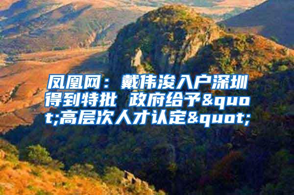 凤凰网：戴伟浚入户深圳得到特批 政府给予"高层次人才认定"