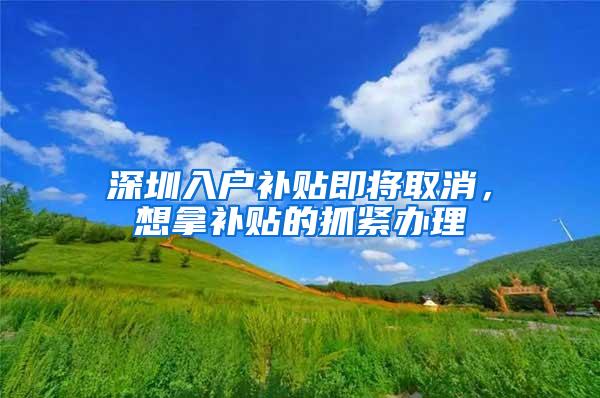 深圳入户补贴即将取消，想拿补贴的抓紧办理