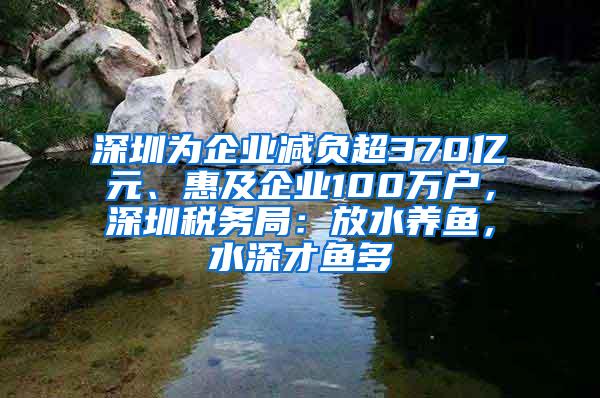 深圳为企业减负超370亿元、惠及企业100万户，深圳税务局：放水养鱼，水深才鱼多