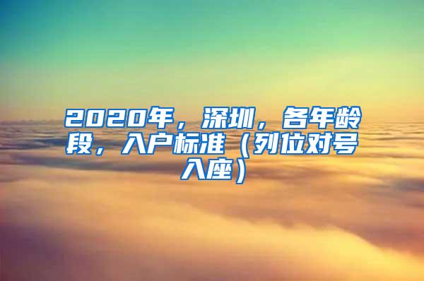 2020年，深圳，各年龄段，入户标准（列位对号入座）