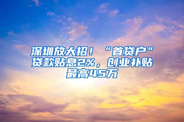 深圳放大招！“首贷户”贷款贴息2%，创业补贴最高45万