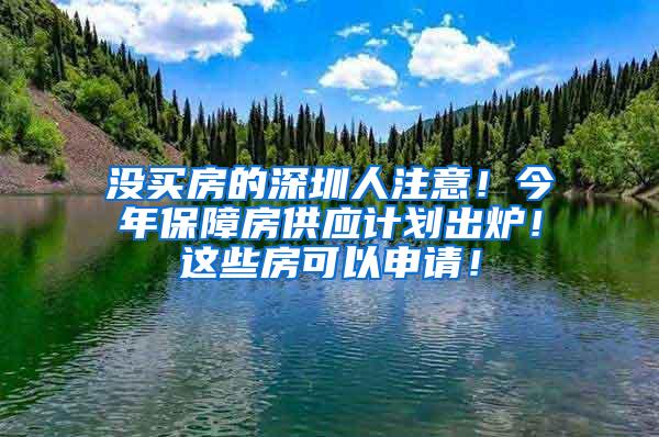 没买房的深圳人注意！今年保障房供应计划出炉！这些房可以申请！