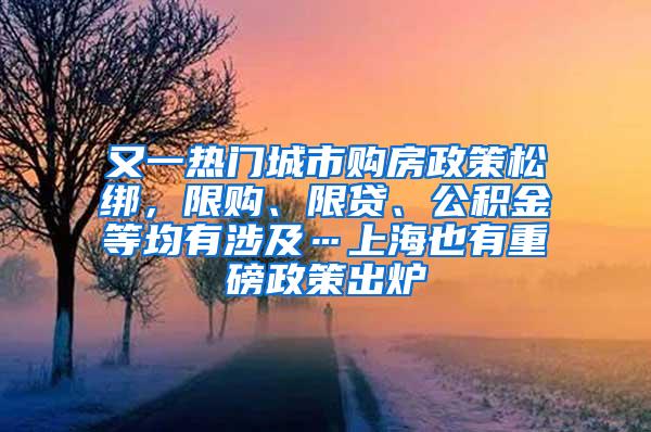 又一热门城市购房政策松绑，限购、限贷、公积金等均有涉及…上海也有重磅政策出炉