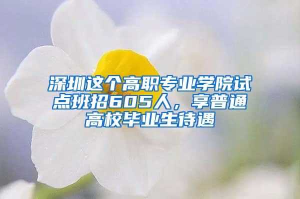 深圳这个高职专业学院试点班招605人，享普通高校毕业生待遇