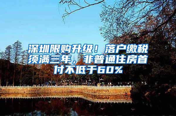 深圳限购升级！落户缴税须满三年，非普通住房首付不低于60%