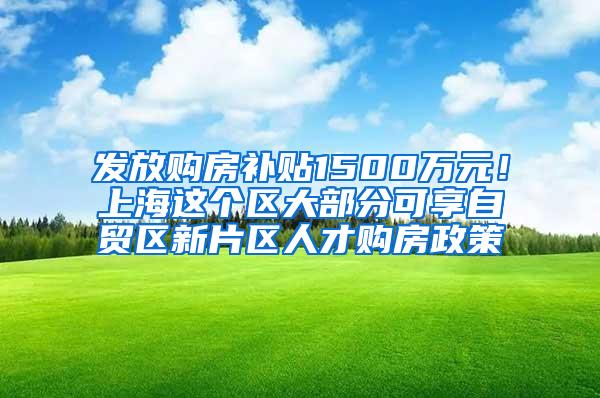 发放购房补贴1500万元！上海这个区大部分可享自贸区新片区人才购房政策