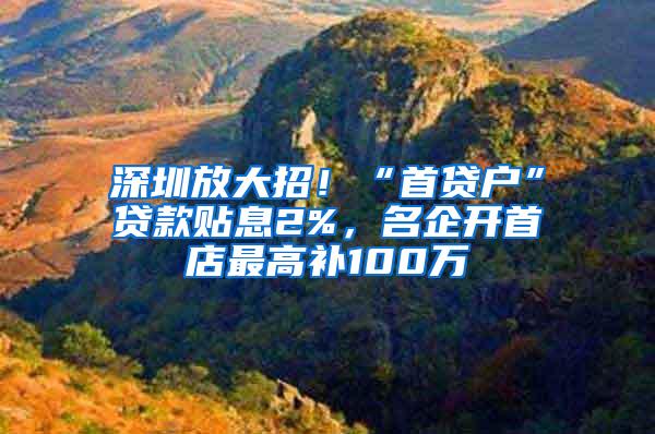 深圳放大招！“首贷户”贷款贴息2%，名企开首店最高补100万