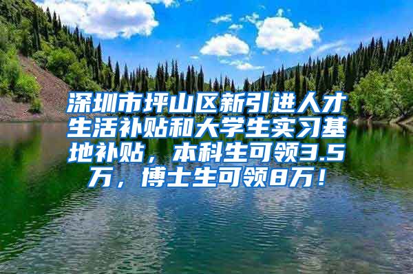 深圳市坪山区新引进人才生活补贴和大学生实习基地补贴，本科生可领3.5万，博士生可领8万！