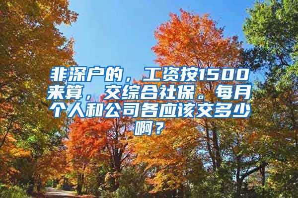 非深户的，工资按1500来算，交综合社保。每月个人和公司各应该交多少啊？