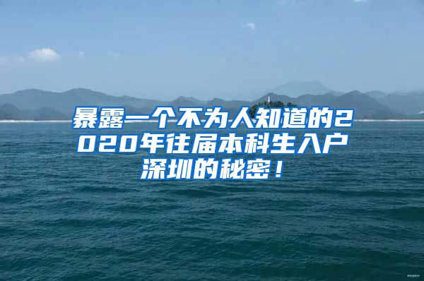 暴露一个不为人知道的2020年往届本科生入户深圳的秘密！