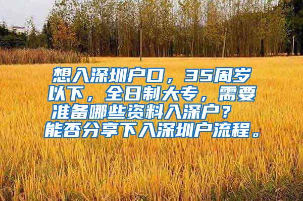 想入深圳户口，35周岁以下，全日制大专，需要准备哪些资料入深户？ 能否分享下入深圳户流程。