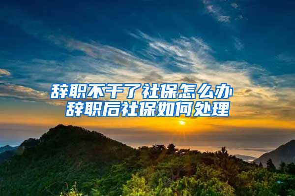 辞职不干了社保怎么办 辞职后社保如何处理