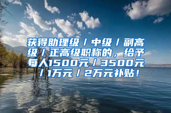 获得助理级／中级／副高级／正高级职称的，给予每人1500元／3500元／1万元／2万元补贴！