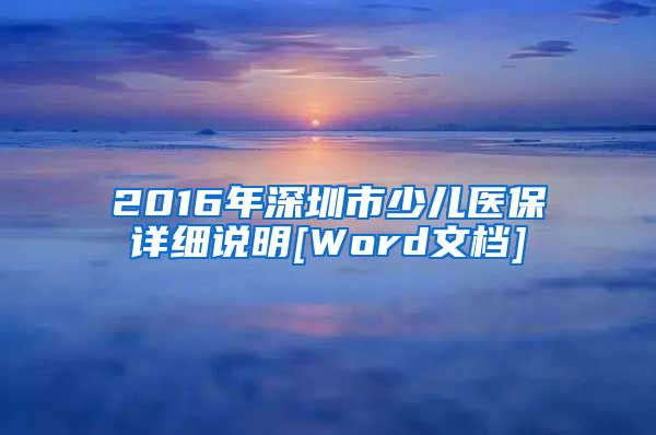 2016年深圳市少儿医保详细说明[Word文档]