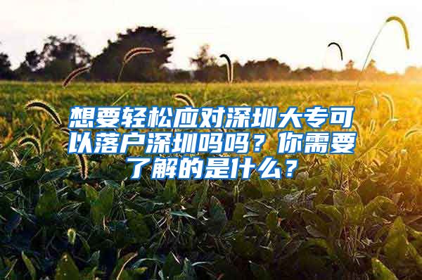 想要轻松应对深圳大专可以落户深圳吗吗？你需要了解的是什么？