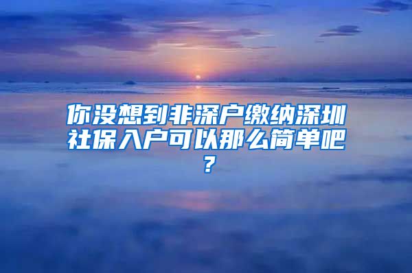 你没想到非深户缴纳深圳社保入户可以那么简单吧？