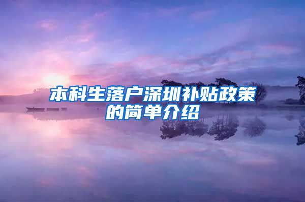 本科生落户深圳补贴政策的简单介绍