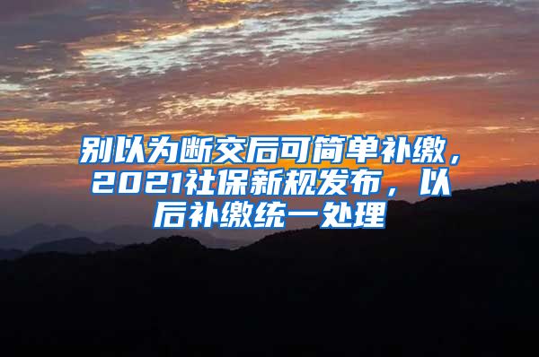 别以为断交后可简单补缴，2021社保新规发布，以后补缴统一处理