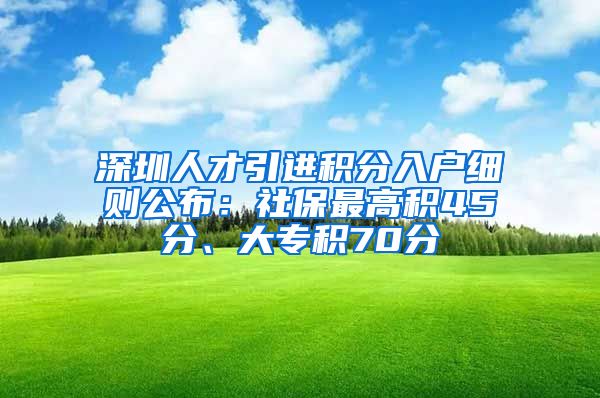 深圳人才引进积分入户细则公布：社保最高积45分、大专积70分