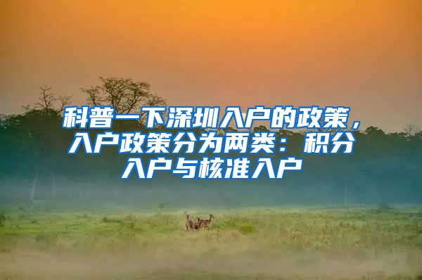 科普一下深圳入户的政策，入户政策分为两类：积分入户与核准入户