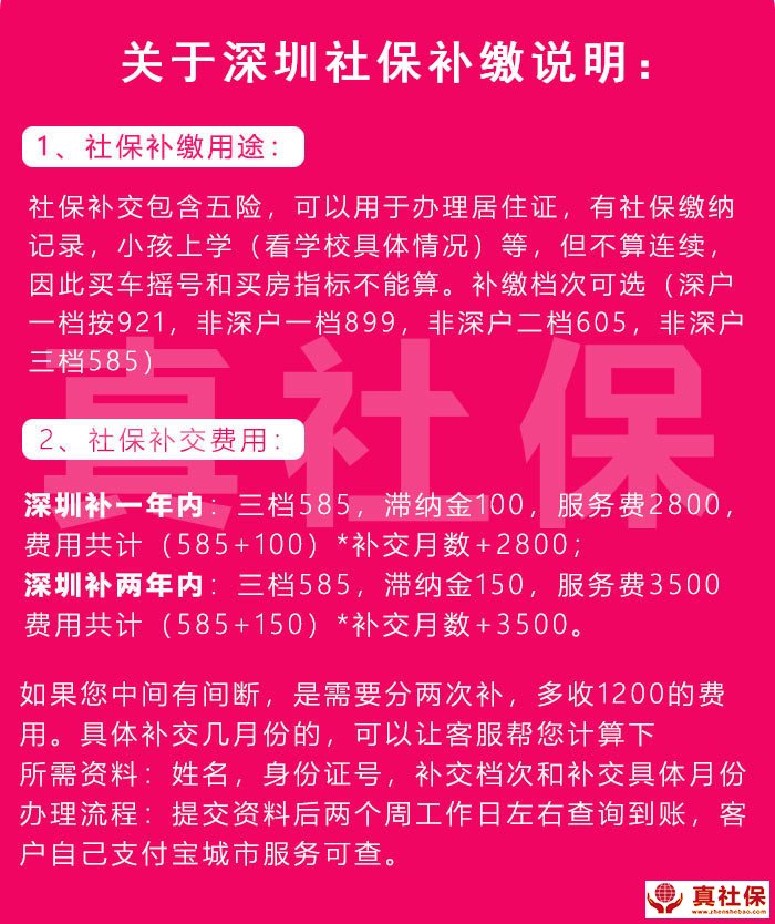 深圳社保补缴费用与办理流程