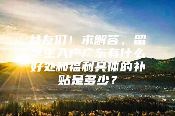 盆友们！求解答，留学生入户广东有什么好处和福利具体的补贴是多少？