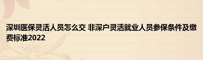 深圳医保灵活人员怎么交 非深户灵活就业人员参保条件及缴费标准2022