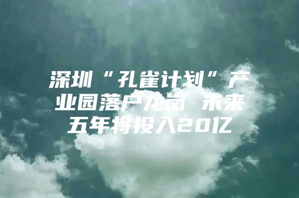 深圳“孔雀计划”产业园落户龙岗 未来五年将投入20亿