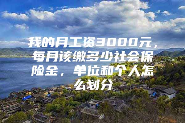 我的月工资3000元，每月该缴多少社会保险金，单位和个人怎么划分