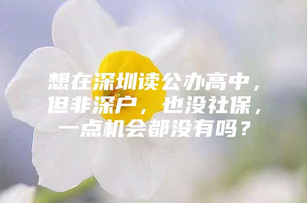 想在深圳读公办高中，但非深户，也没社保，一点机会都没有吗？