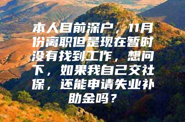 本人目前深户，11月份离职但是现在暂时没有找到工作，想问下，如果我自己交社保，还能申请失业补助金吗？