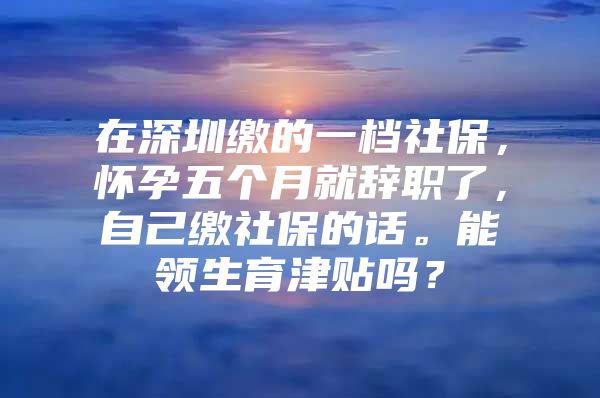 在深圳缴的一档社保，怀孕五个月就辞职了，自己缴社保的话。能领生育津贴吗？