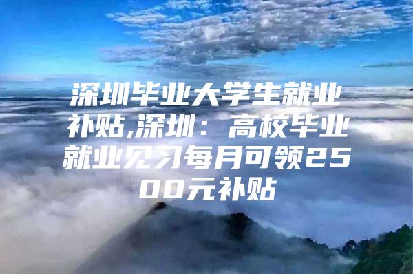 深圳毕业大学生就业补贴,深圳：高校毕业就业见习每月可领2500元补贴